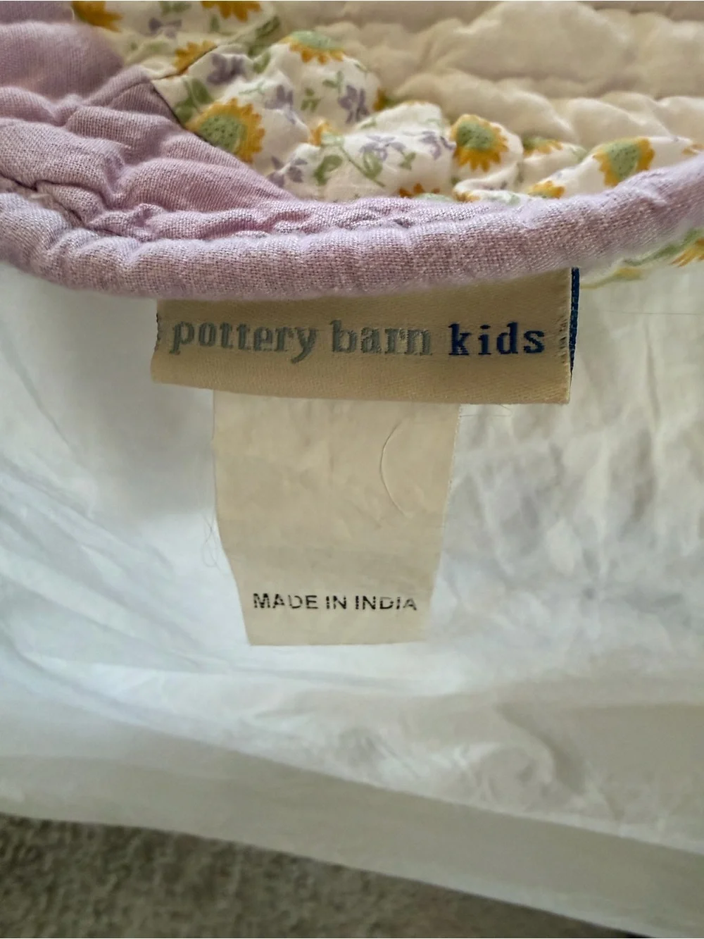 Pottery Barn Kids Cream, Yellow and Purple Floral Sunburst Quilt